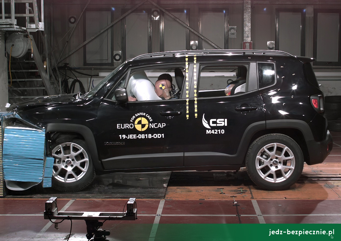 Testy zderzeniowe Euro NCAP - Jeep Renegade - uderzenie w przeszkod odksztacaln