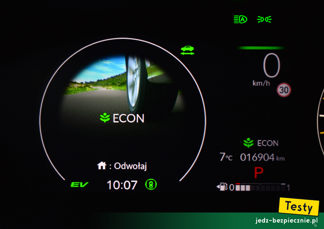 Testy - Honda ZR-V e:HEV - zestaw zegarów, wybór trybu jazdy Eco