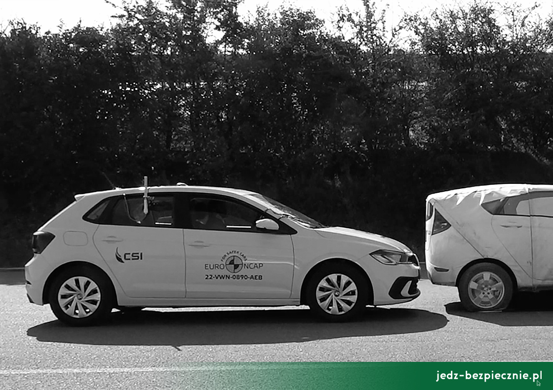 TESTY ZDERZENIOWE EURO NCAP | Volkswagen Taigo - ocena efektywności działania systemu awaryjnego hamowania przed przeszkodą, wyniki przeniesione z testu Polo VI fl