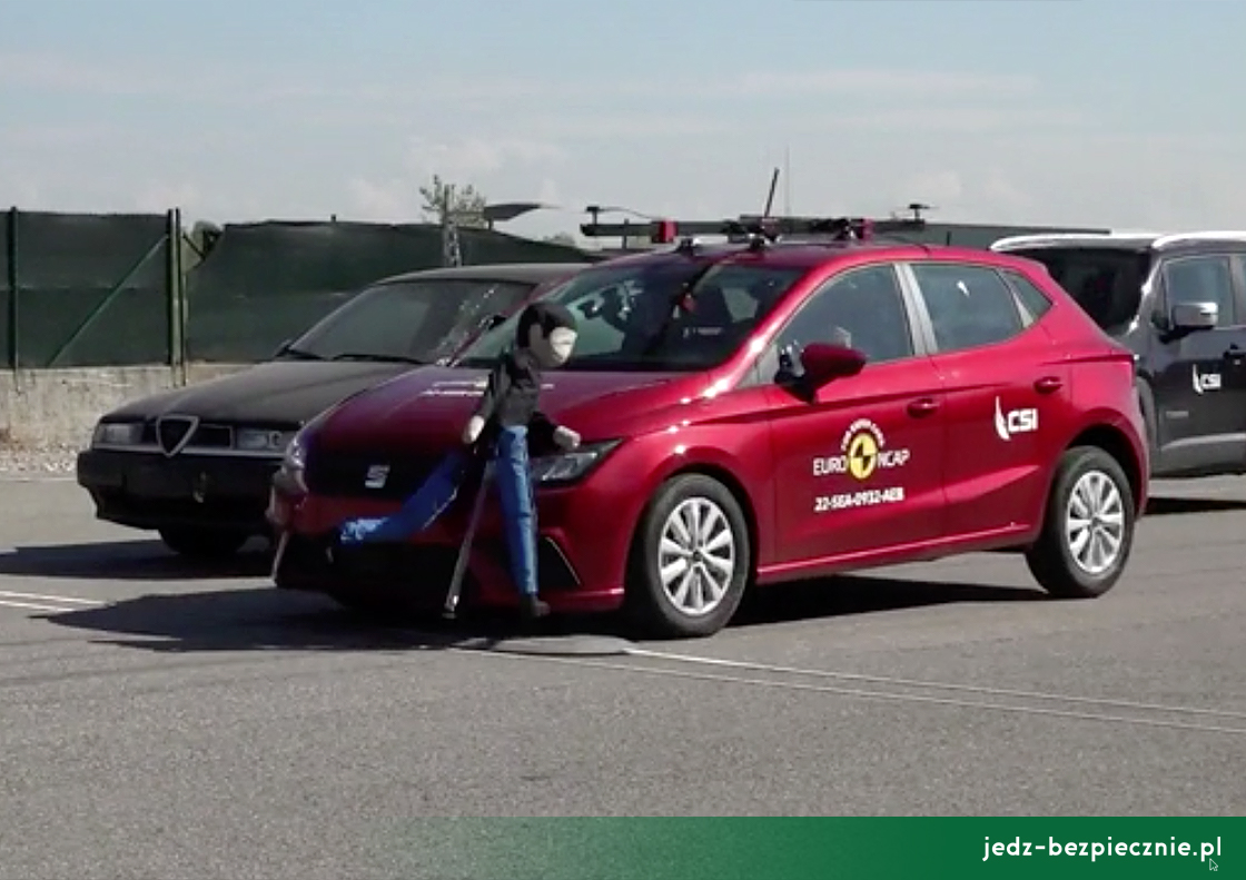 TESTY ZDERZENIOWE EURO NCAP | SEAT Ibiza V facelifting - ocena działania systemu autonomicznego hamowania awaryjnego z funkcją wykrycia pieszego