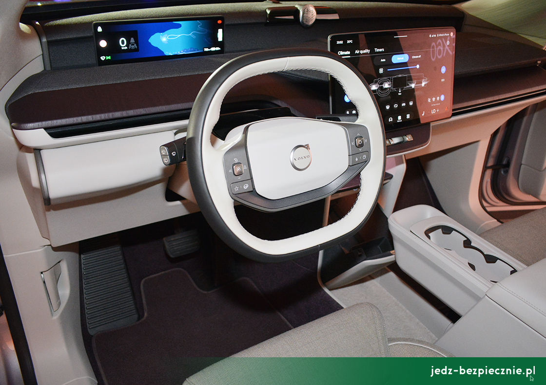 Minimalistyczny kokpit i spłaszczona kierownica w Volvo EX60