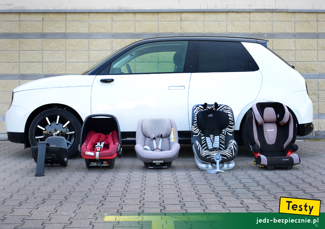 Testy - Honda e - próby z montażem fotelików samochodowych dla dzieci, pas bezpieczeństwa, Isofix, i-size, top-tether