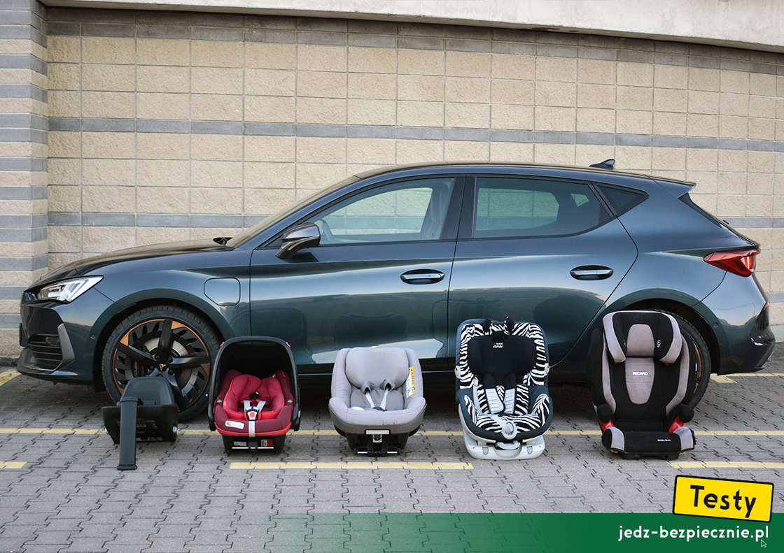 Testy - Cupra Leon e-Hybrid hatchback - próby z montażem fotelików samochodowych dla dzieci, pas bezpieczeństwa, Isofix, i-size, top-tether