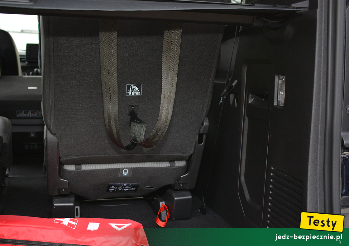 TESTY | Renault Grand Kangoo | zapięcie klamry pasa top-tether, III rząd siedzeń