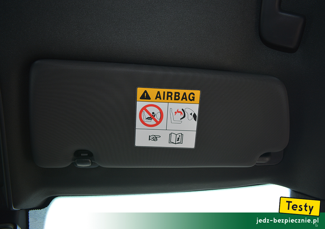 Testy - Renault Clio V hatchback - ostrzeżenie na osłonie przeciwsłonecznej pasażera