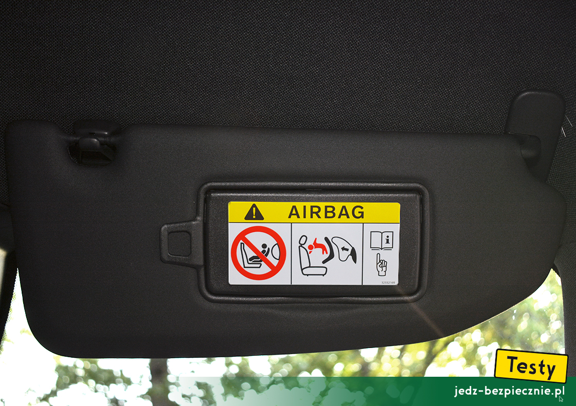 Testy - Volvo XC40 Recharge - ostrzeżenie, aktywna poduszka powietrzna pasażera