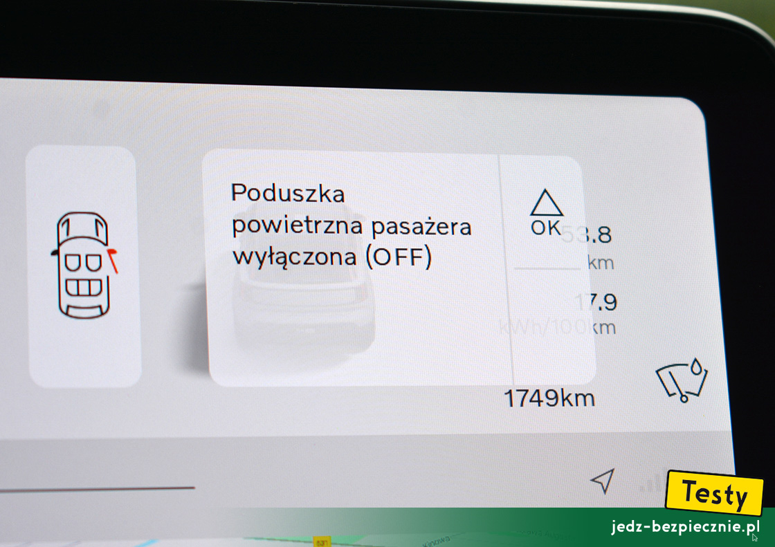 Testy - Volvo EX30 - potwierdzenie dezaktywacji poduszki powietrznej pasażera