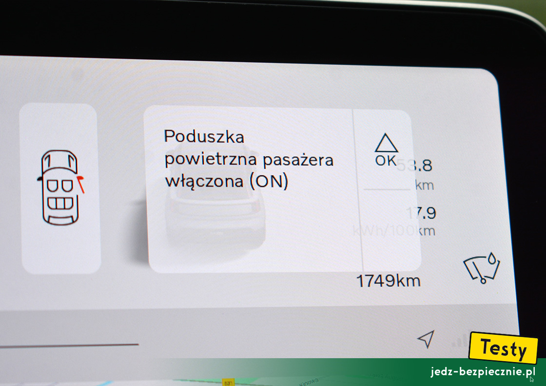 Testy - Volvo EX30 - potwierdzenie aktywacji poduszki powietrznej pasażera