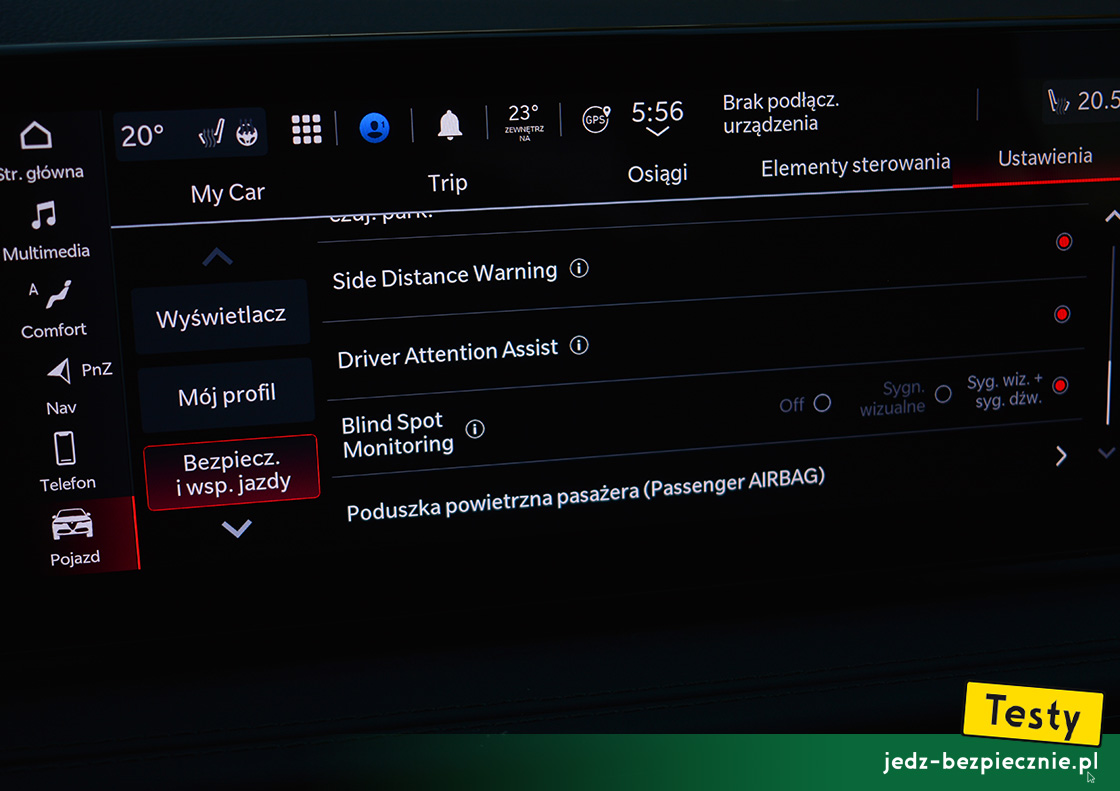 Testy - Alfa Romeo Tonale diesel - menu pokładowe, dezaktywacja poduszki powietrznej pasażera