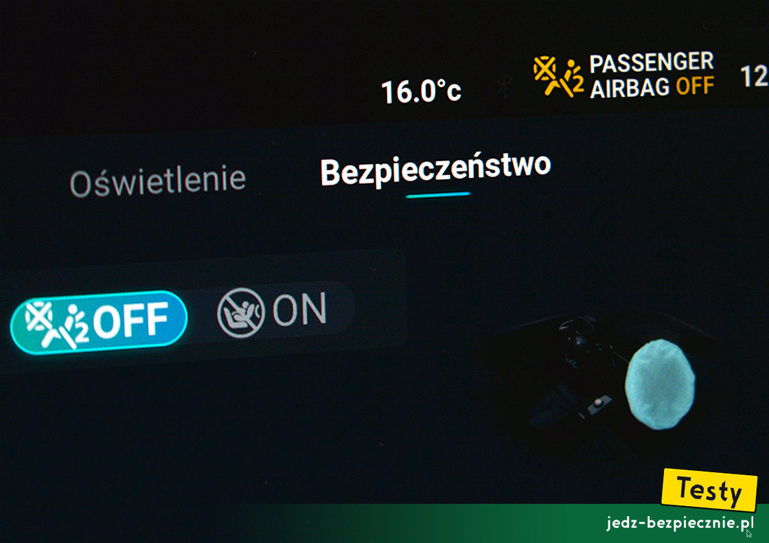 Testy - MG3 Hybrid+ - nieaktywna poduszka powietrzna pasażera, OFF, fotelik dziecięcy tyłem do kierunku jazdy