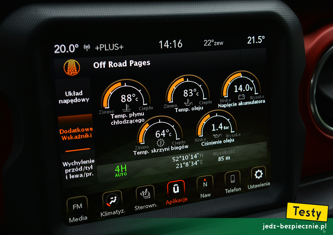 Testy - Jeep Wrangler JL - panel kontrolny temperatur olejów i płynów eksploatacyjnych
