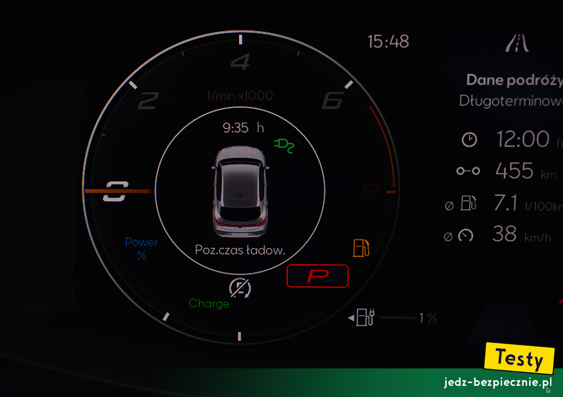 Testy - Cupra Leon e-Hybrid hatchback - informacja o czasie i stanie ładowania baterii