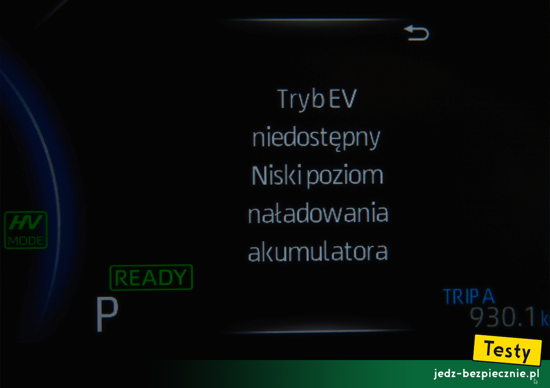 Testy - Suzuki Across hybrid plug-in - infromacja o rozładowanej baterii EV