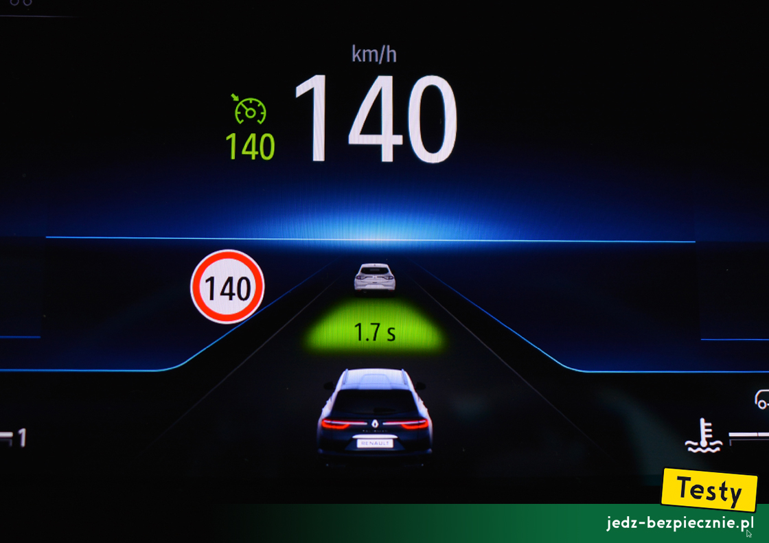Testy - Renault Talisman Grandtour fl 2020 - system informacji o odległości od poprzedzającego pojazdu, zasada dwóch sekund