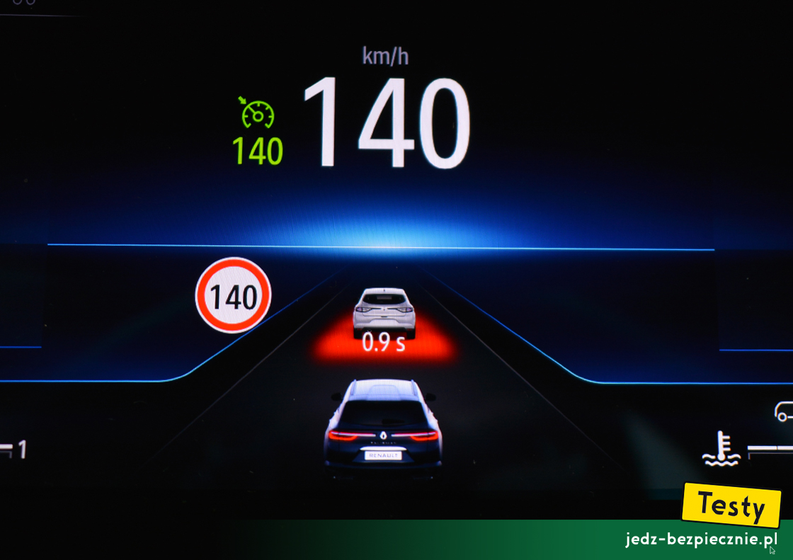 Testy - Renault Talisman Grandtour fl 2020 - system informacji o odległości od poprzedzającego pojazdu, za blisko